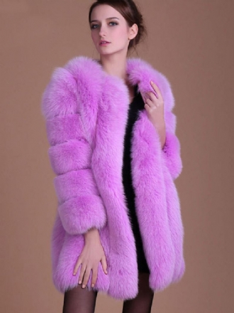 Faux Fur Coat Lilla Vinterovertøj Til Kvinder