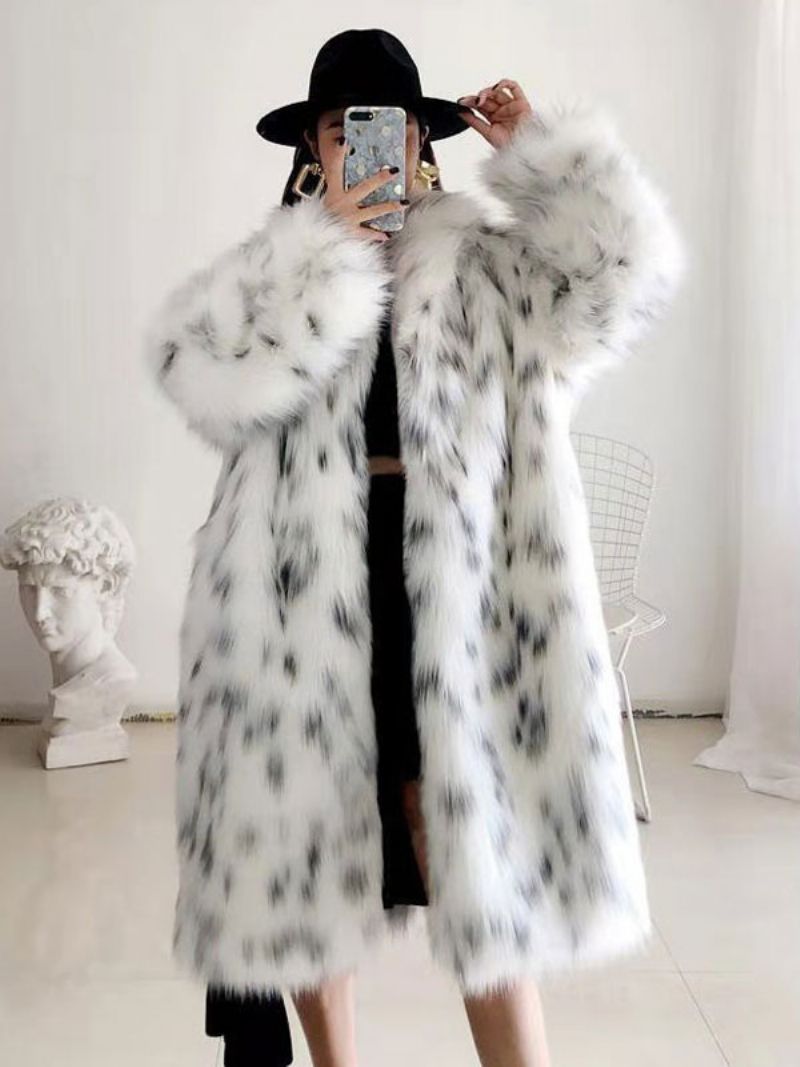 Faux Fur Coat Two Tone Vinterlangt Overtøj Til Kvinder