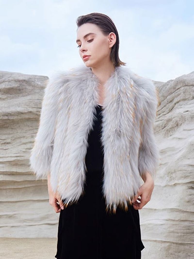 Faux Fur Coats 3/4-længde Ærmer Oversized Daily Dame Overtøj - Grå