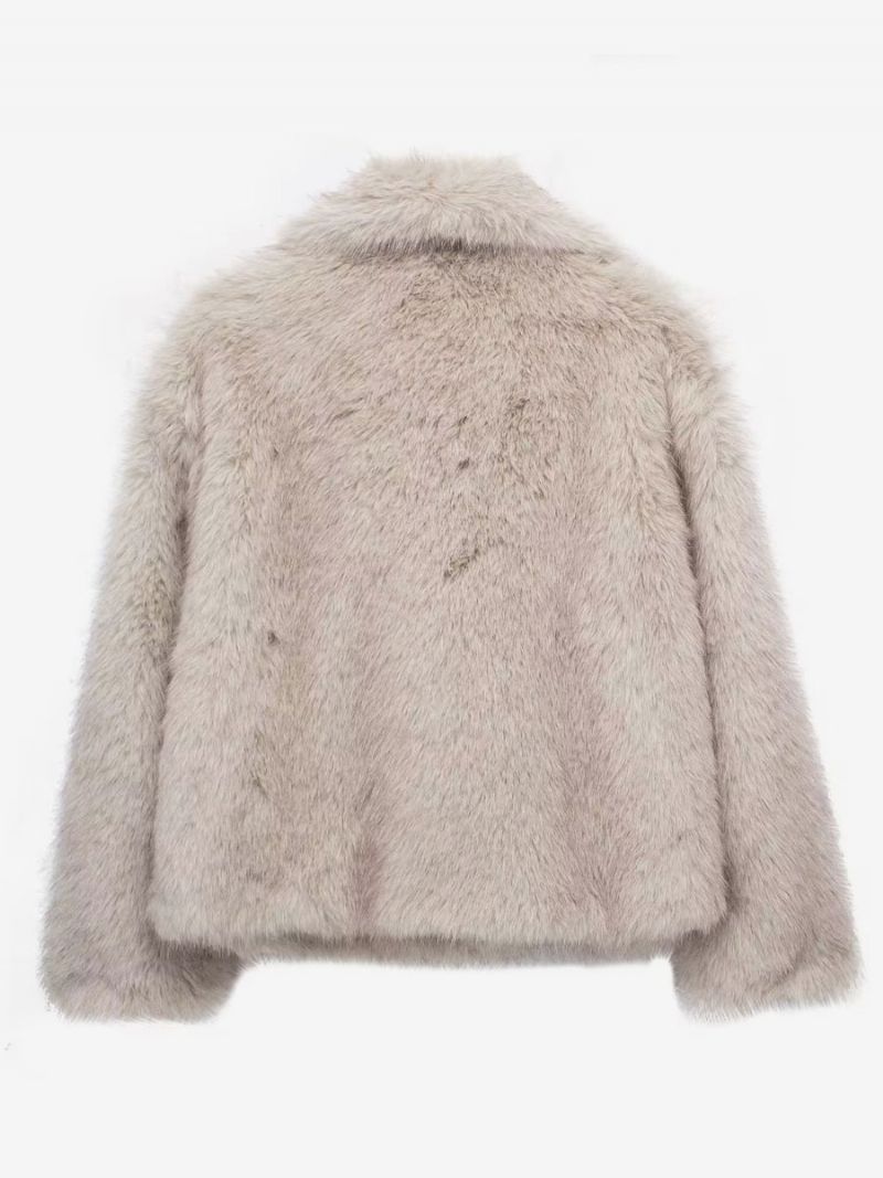 Faux Fur Coats Collared Åben Front Lange Ærmer Dame Overtøj - Beige