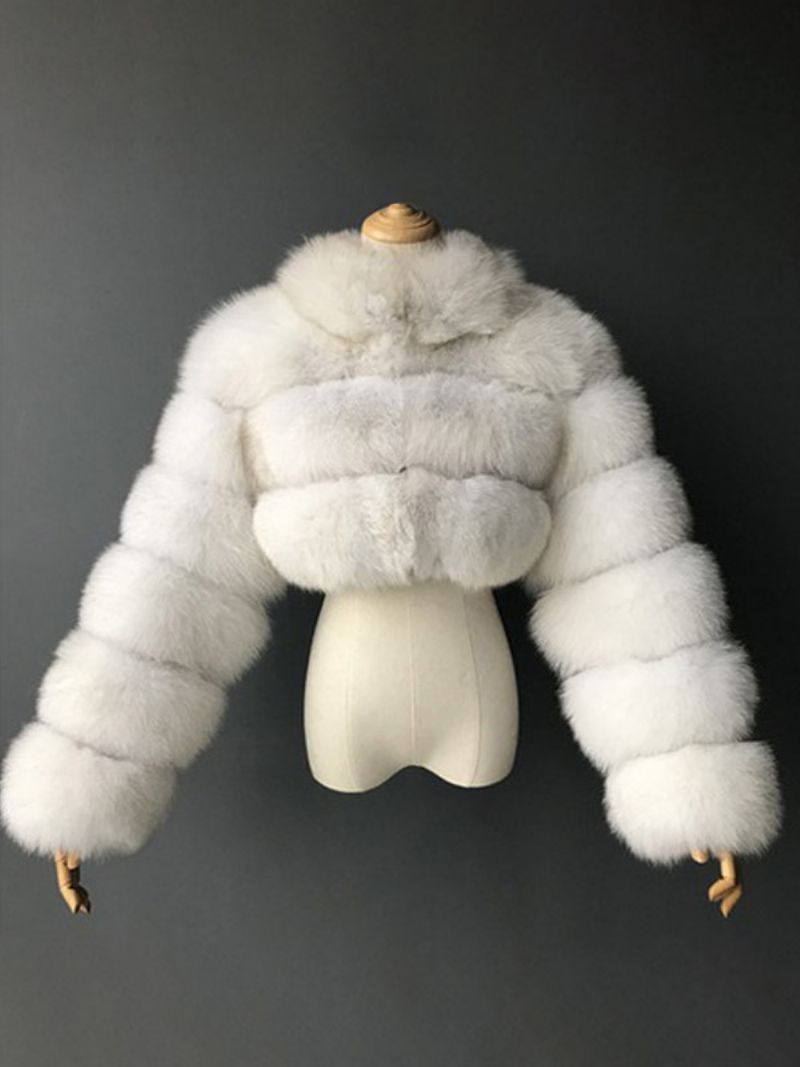 Faux Fur Coats Collared Button Front Kort Overtøj Til Kvinder