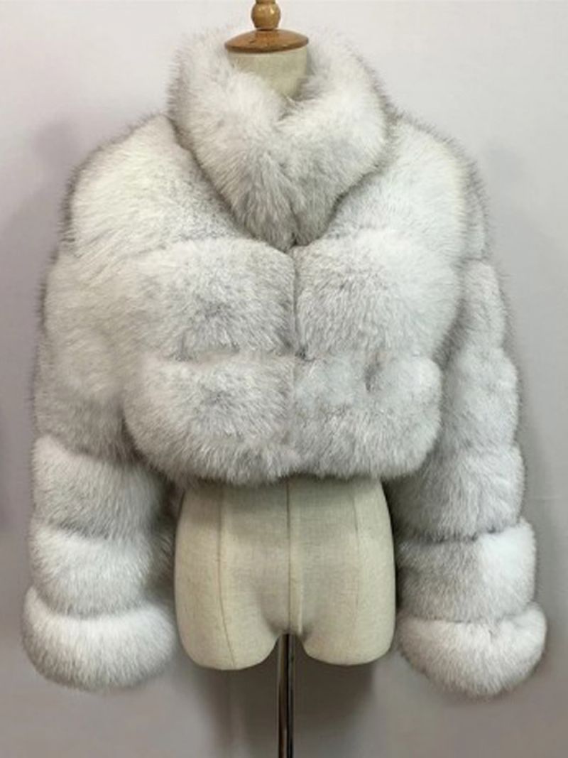 Faux Fur Coats Collared Button Front Kort Overtøj Til Kvinder - Kold Hvid