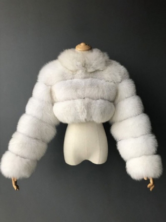 Faux Fur Coats Collared Button Front Kort Overtøj Til Kvinder