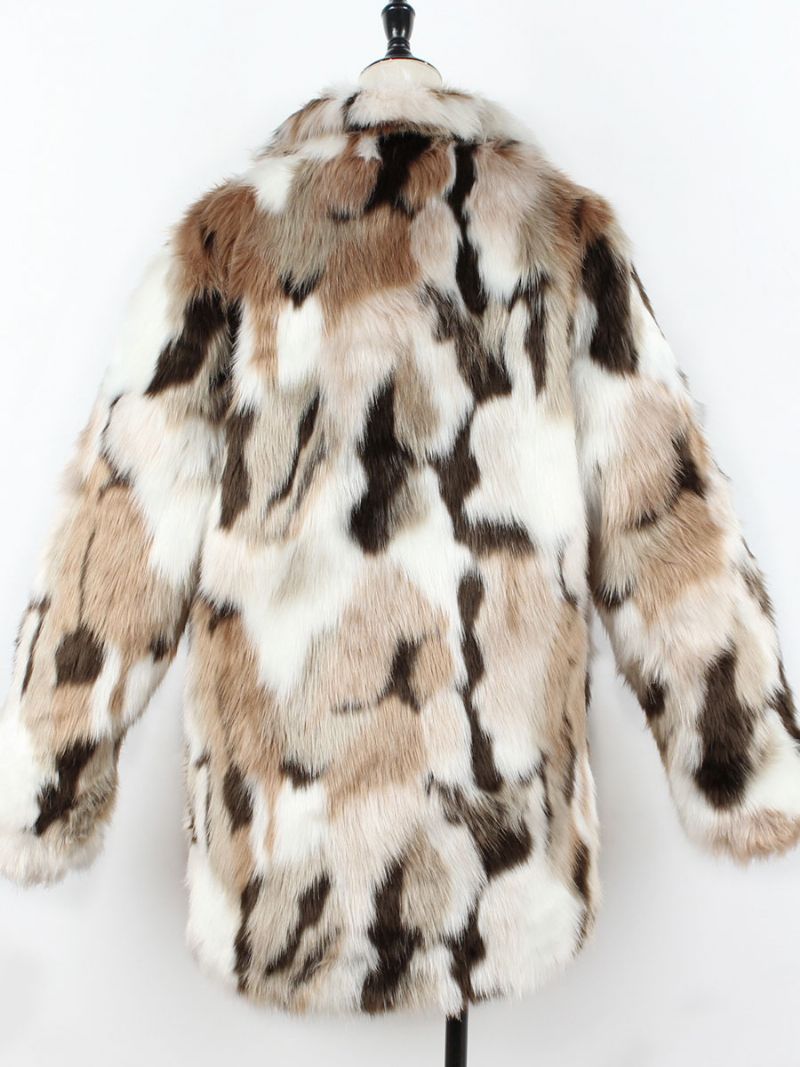 Faux Fur Coats Color Block Kvinder Vinter Ydertøj - Kaffe Brun