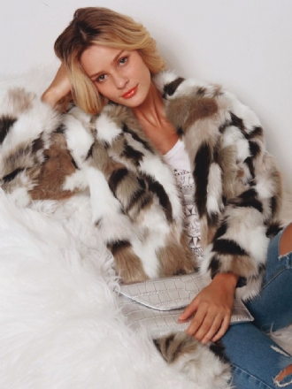 Faux Fur Coats Color Block Kvinder Vinter Ydertøj