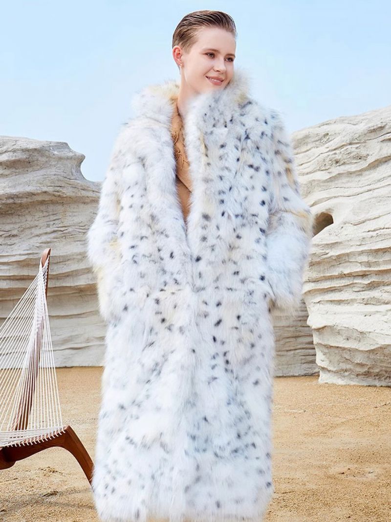 Faux Fur Coats Hvid Animal Print Oversized Damer Langt Overtøj - Hvid