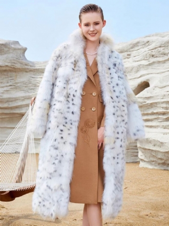 Faux Fur Coats Hvid Animal Print Oversized Damer Langt Overtøj