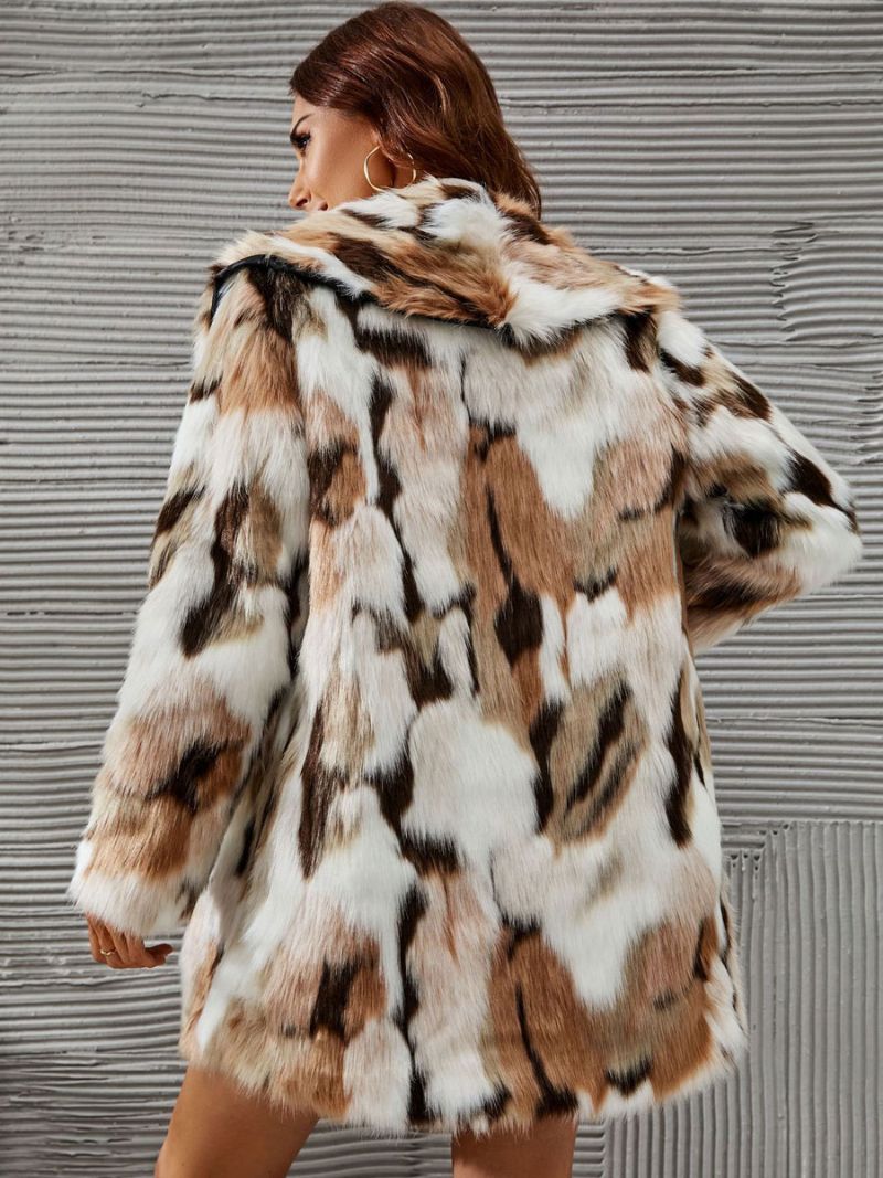 Faux Fur Coats Kaffe Bruntofarvet Kvinder Vinter Ydertøj - Kaffe Brun