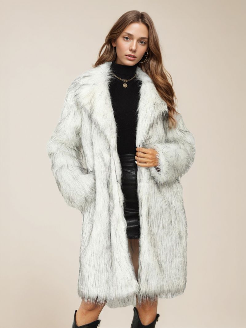 Faux Fur Coats Lapel Single-breasted Oversized Vinter Overtøj Til Damer - Som Billede