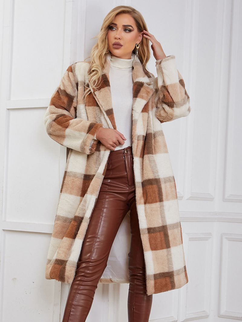 Faux Fur Coats Plaid Vinter Ydertøj Til Kvinder