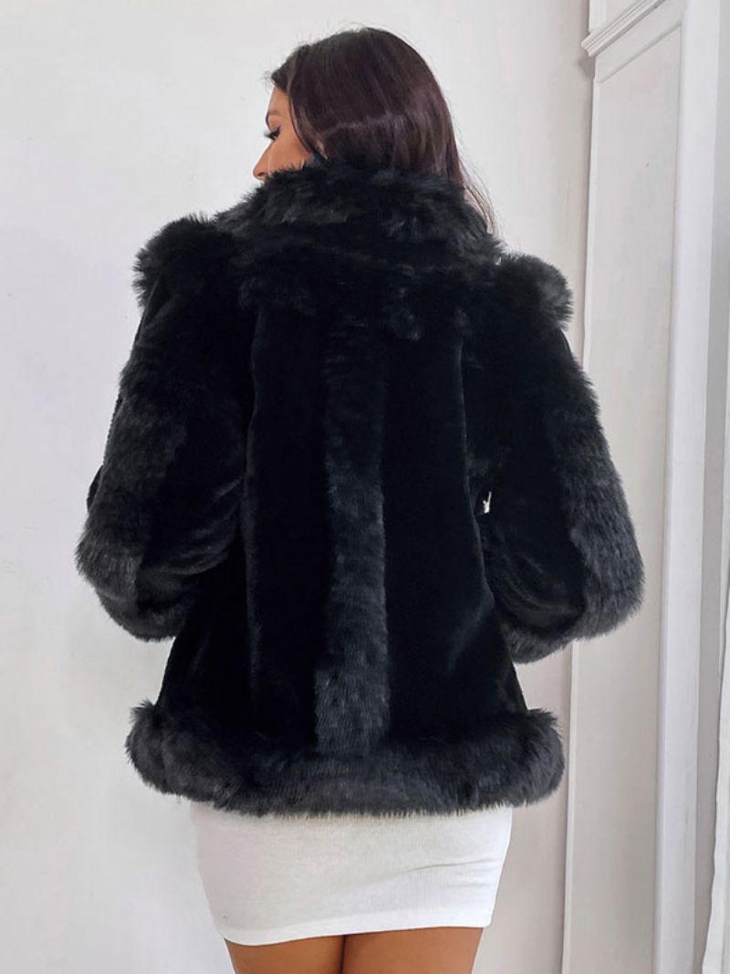 Faux Fur Coats Stand Krave Sort Vinter Overtøj Til Damer - Sort