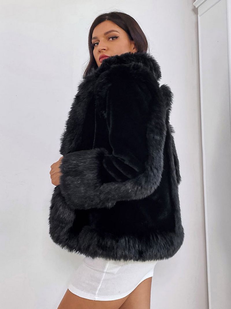 Faux Fur Coats Stand Krave Sort Vinter Overtøj Til Damer - Sort