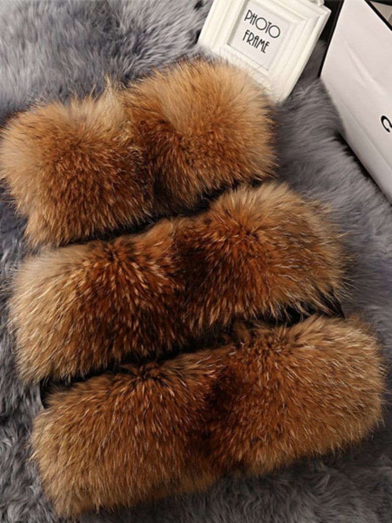 Faux Fur Vest Dame Camel Coat Ærmeløs Jacket - Kamel