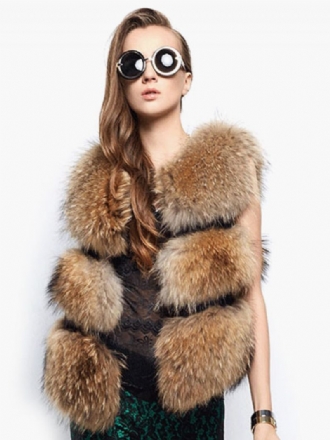 Faux Fur Vest Dame Camel Coat Ærmeløs Jacket