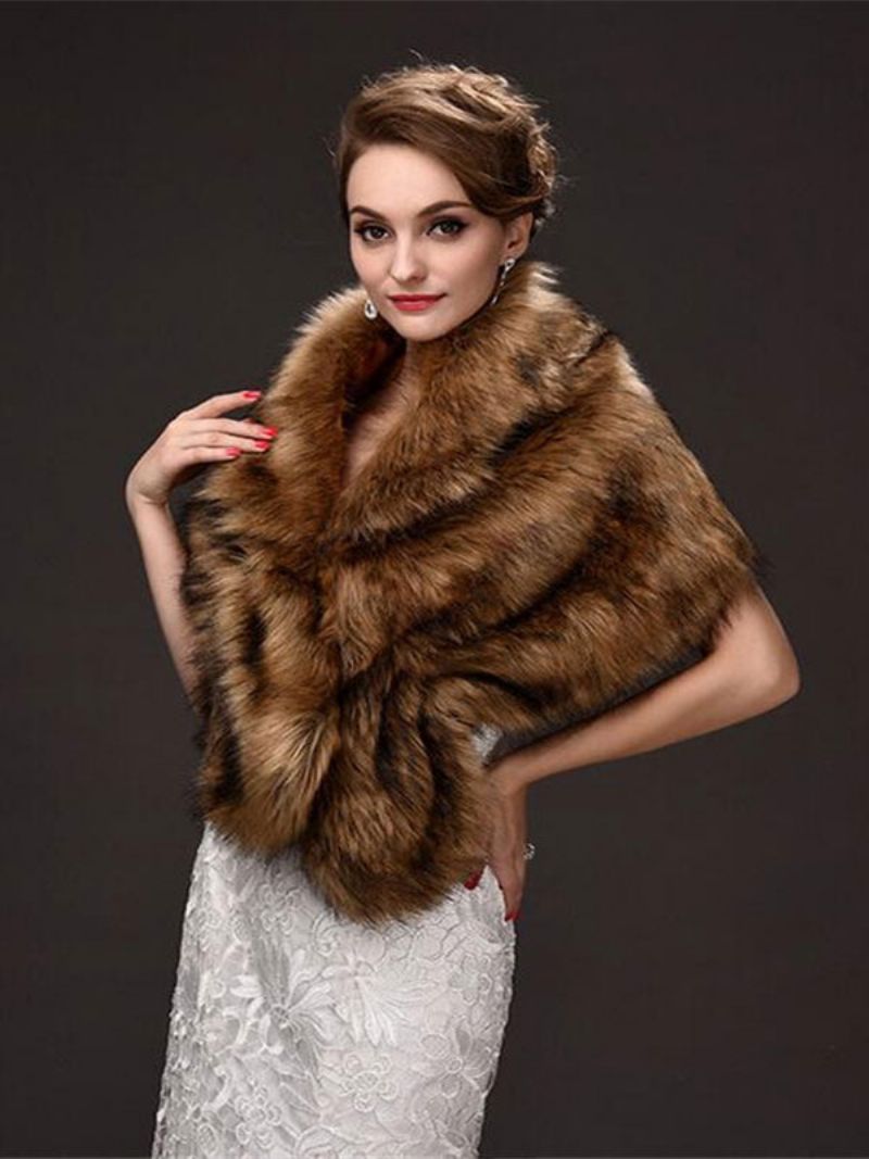 Faux Fur Wrap Kvinder Sjal Bryllups Wraps - Tan