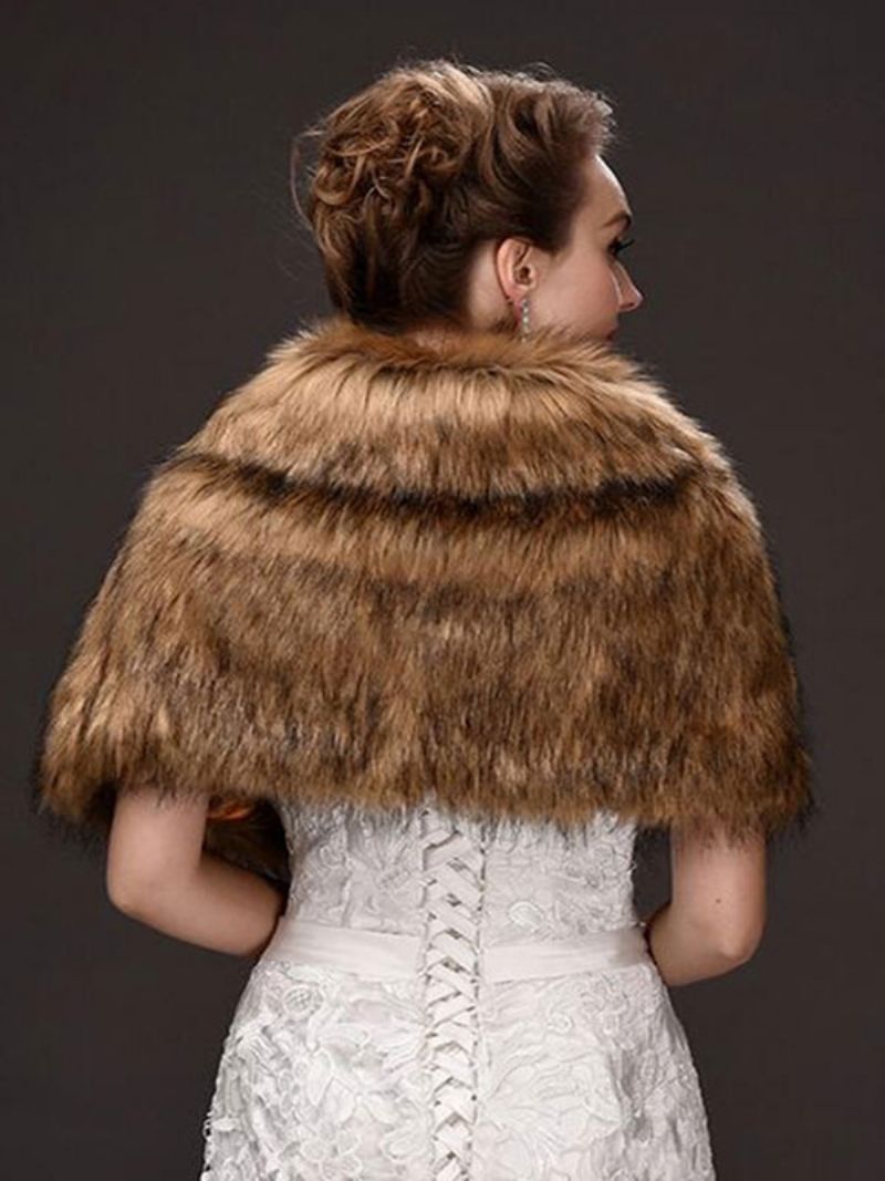 Faux Fur Wrap Kvinder Sjal Bryllups Wraps - Tan