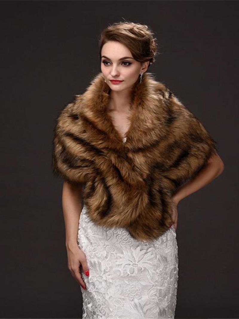 Faux Fur Wrap Kvinder Sjal Bryllups Wraps - Tan