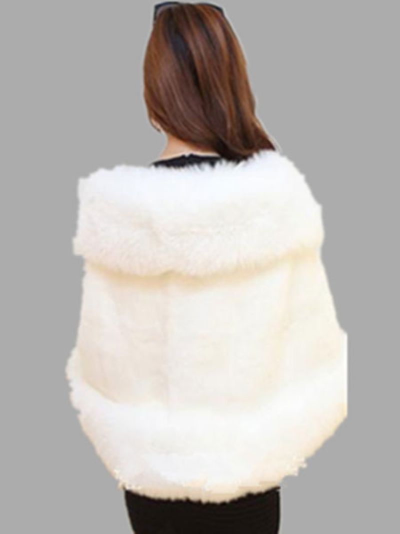 Faux Fur Wrap Sjal Hvid Poncho Dame Vinter Cape Coat - Hvid