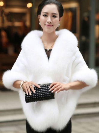 Faux Fur Wrap Sjal Hvid Poncho Dame Vinter Cape Coat