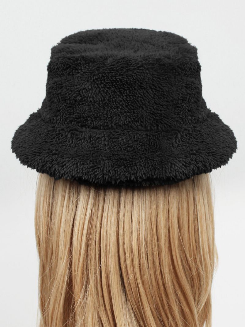 Fisherman Hats Faux Fur Ensfarvet Efterår Vinter Dame Hat - Sort