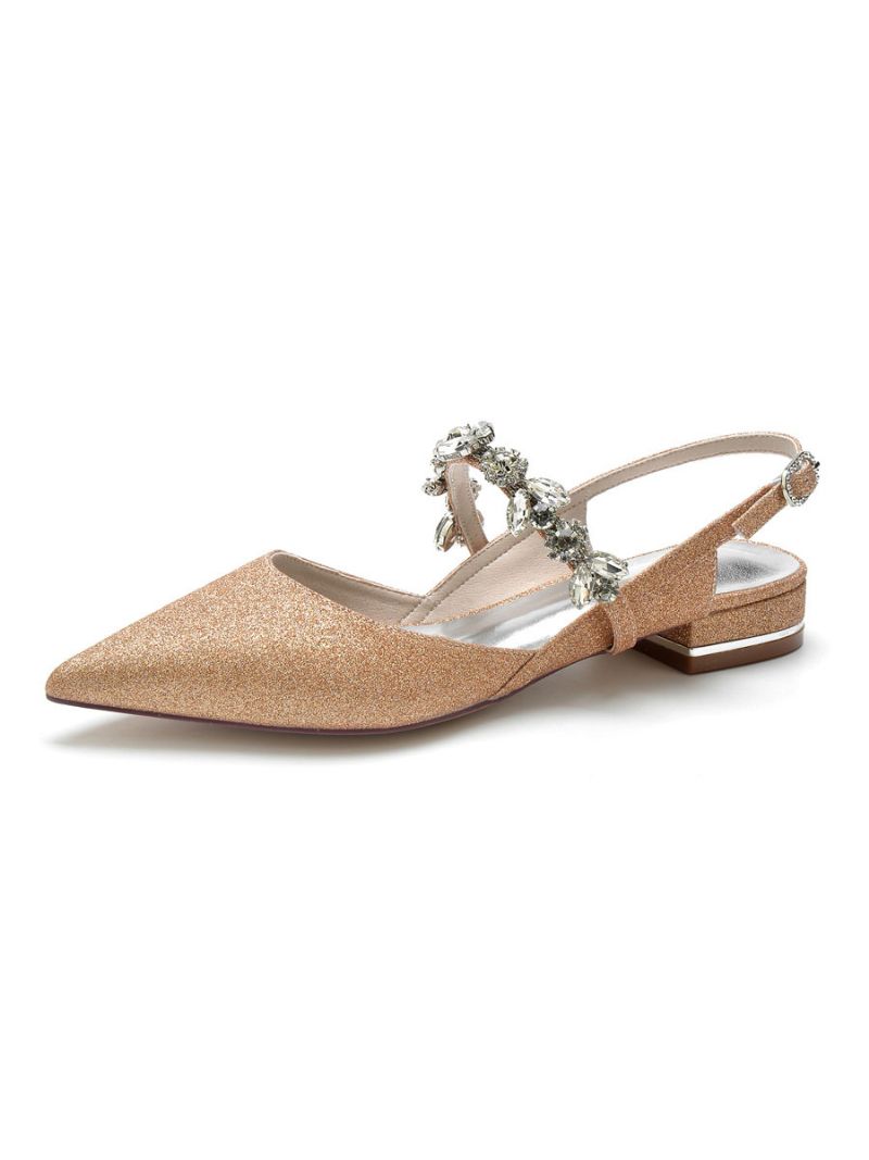 Flade Brudesko Til Kvinder Mary Jane Rhinestones Slingback Pumps - Champagne