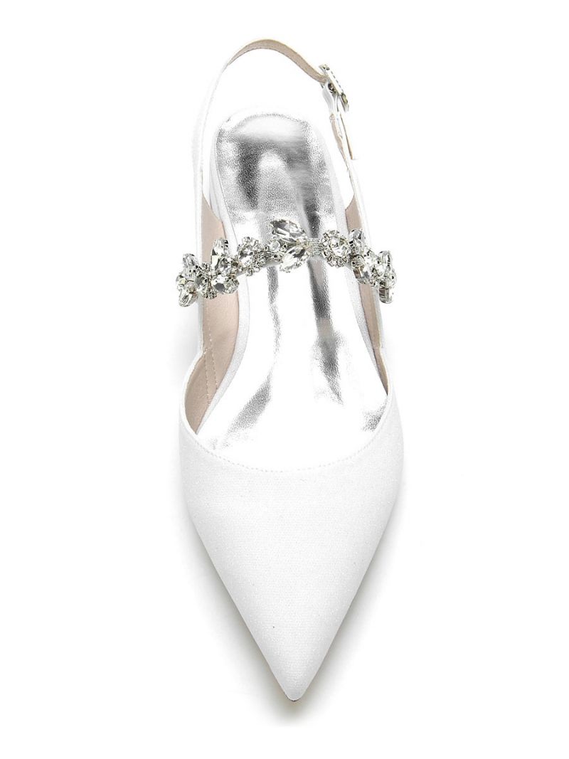 Flade Brudesko Til Kvinder Mary Jane Rhinestones Slingback Pumps - Hvid