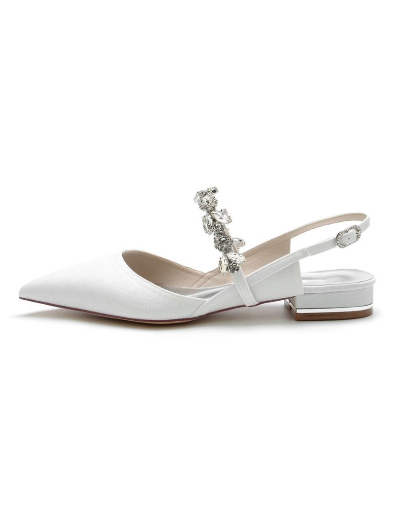 Flade Brudesko Til Kvinder Mary Jane Rhinestones Slingback Pumps - Hvid