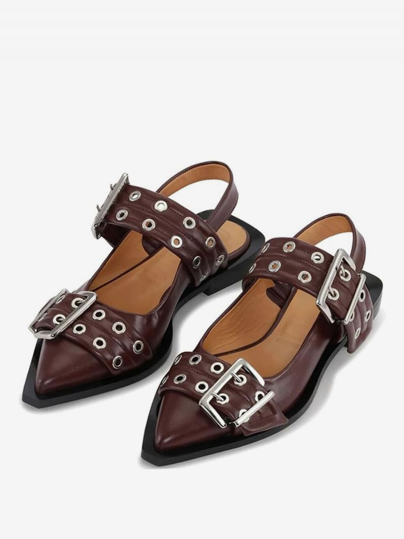 Flade Sko Til Kvinder Hvidt Spænde Med Spids Tå Slingback Ballet Flats - Burgunder