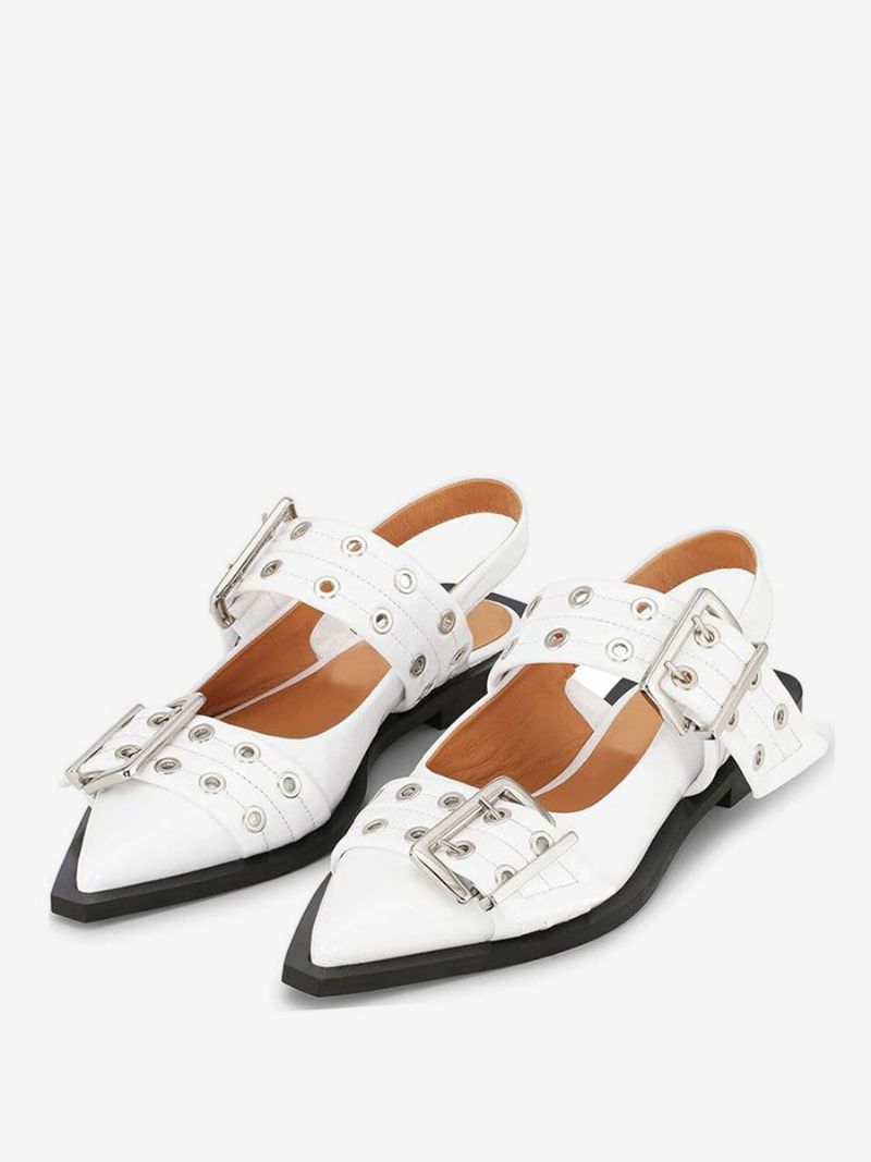 Flade Sko Til Kvinder Hvidt Spænde Med Spids Tå Slingback Ballet Flats - Hvid