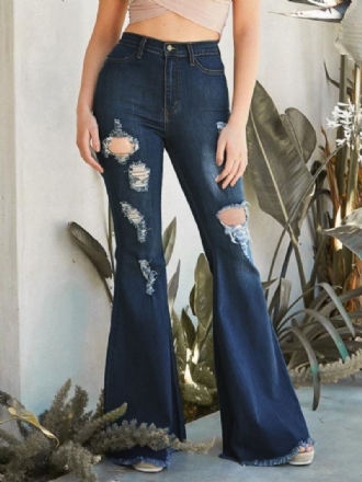 Flare Jeans Raw Edge Ripped High Rise Bell Bottoms Til Kvinder