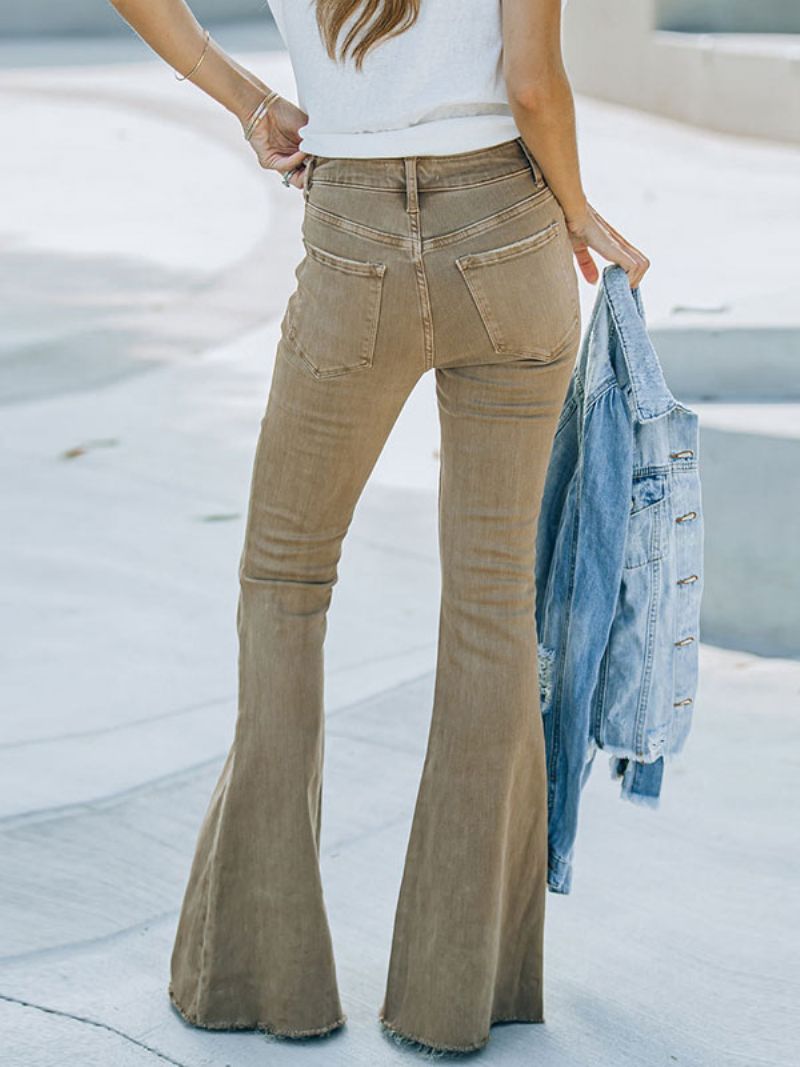 Flare Jeans Til Kvinder Camel Bomuld Spring Bell Bottoms - Kamel