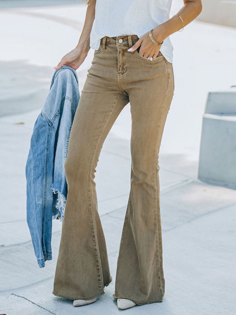 Flare Jeans Til Kvinder Camel Bomuld Spring Bell Bottoms - Kamel