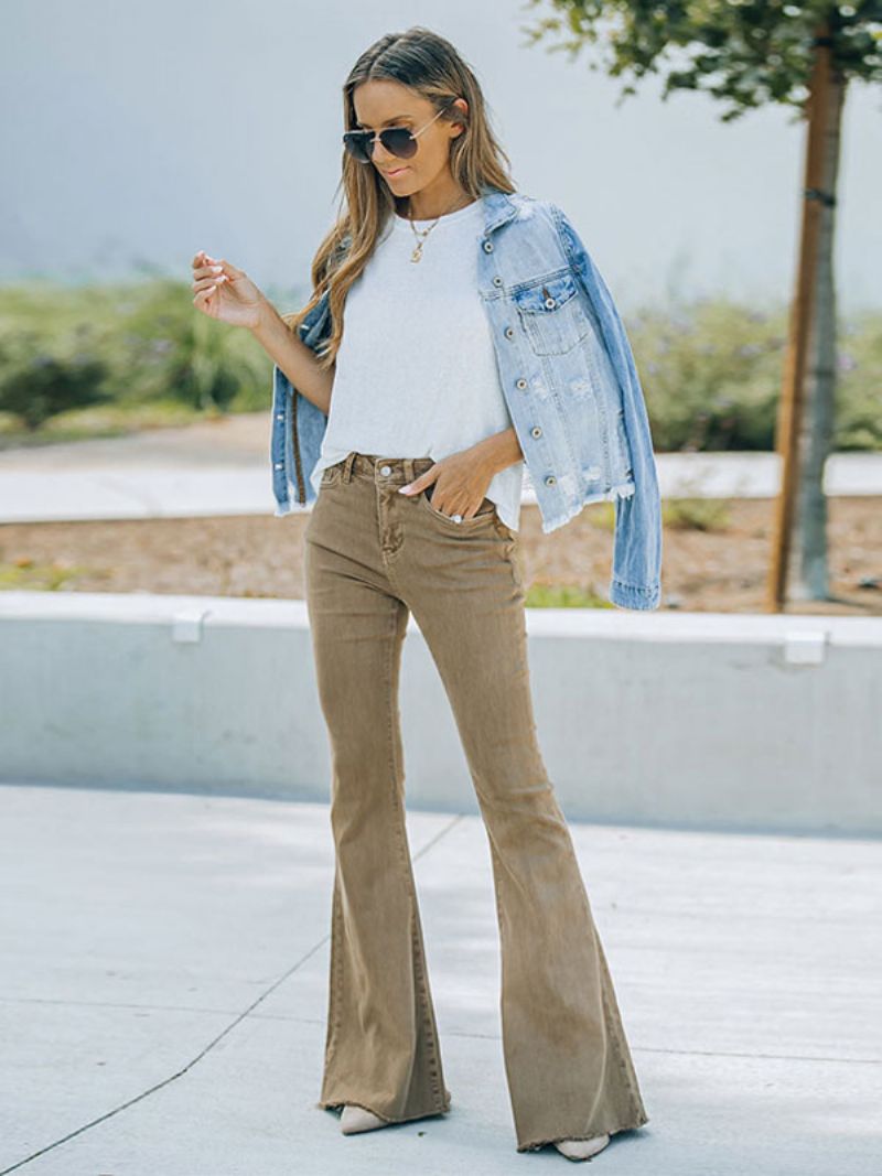 Flare Jeans Til Kvinder Camel Bomuld Spring Bell Bottoms - Kamel