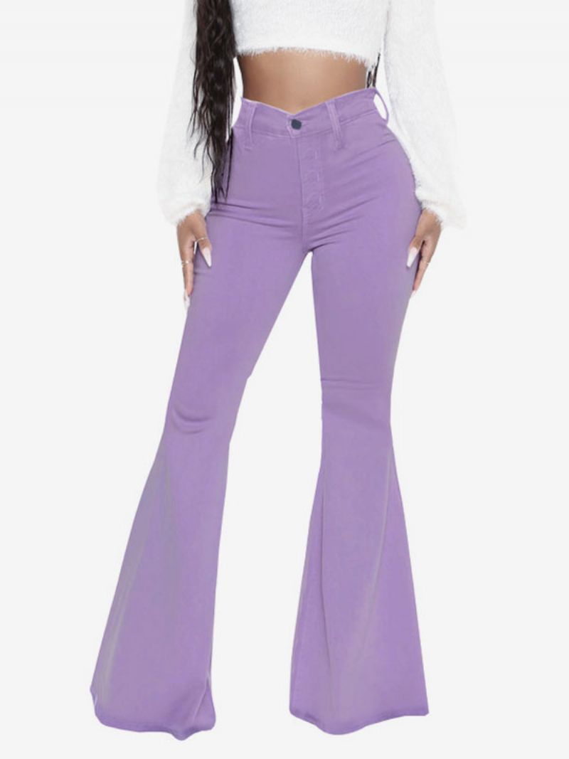 Flare Jeans Til Kvinder Raw Edge High Rise Bell Bottoms - Lilla