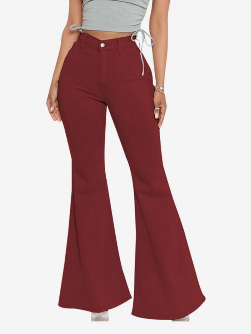 Flare Jeans Til Kvinder Raw Edge High Rise Bell Bottoms - Burgunder