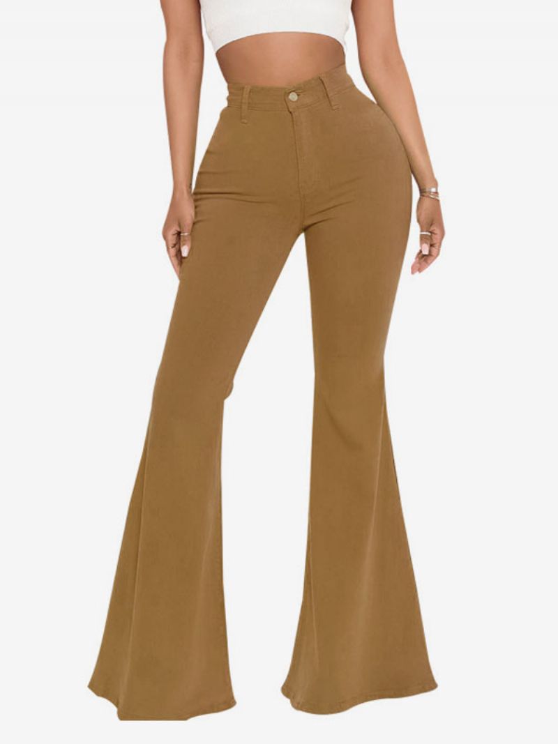 Flare Jeans Til Kvinder Raw Edge High Rise Bell Bottoms - Kaffe Brun