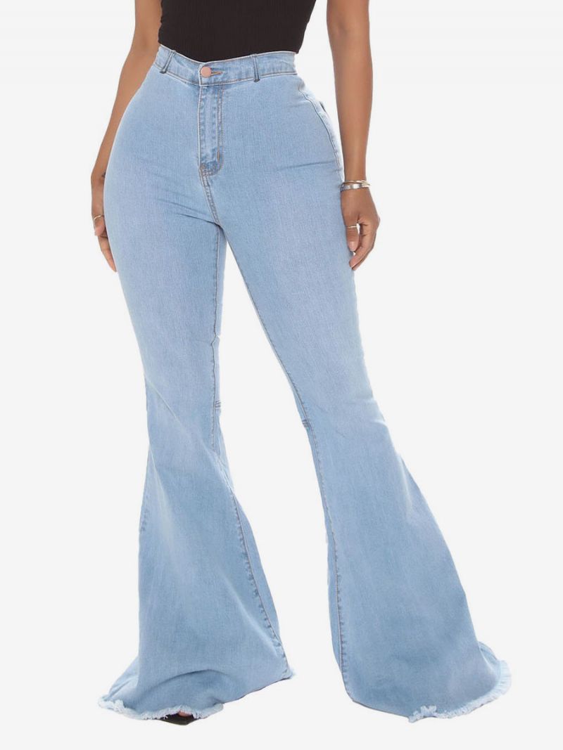 Flare Jeans Til Kvinder Raw Edge High Rise Bell Bottoms - Lys Himmelblå