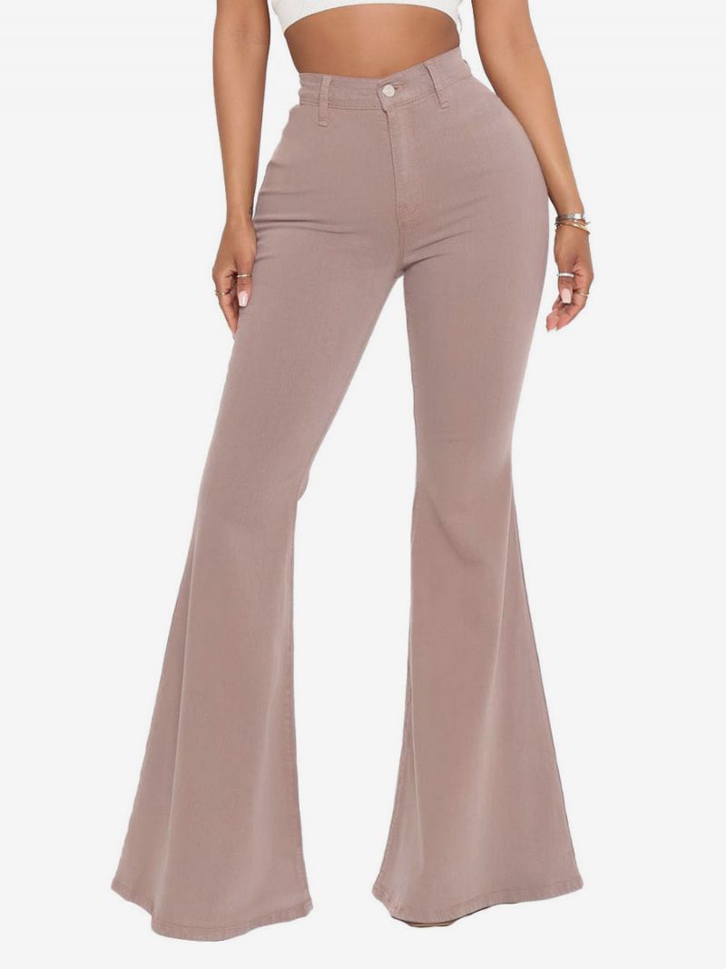 Flare Jeans Til Kvinder Raw Edge High Rise Bell Bottoms - Kamel