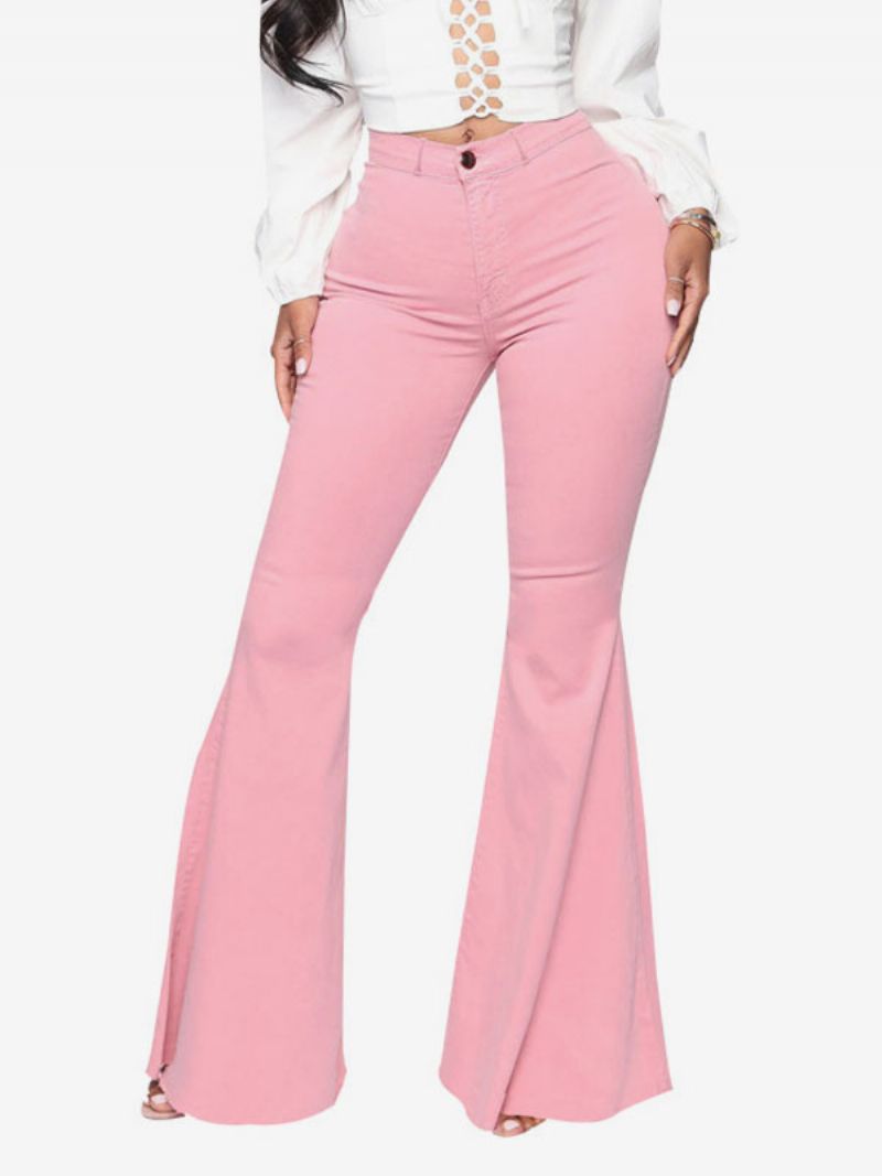 Flare Jeans Til Kvinder Raw Edge High Rise Bell Bottoms - Pink