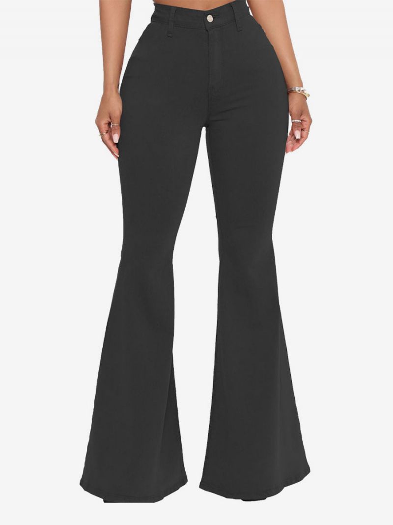 Flare Jeans Til Kvinder Raw Edge High Rise Bell Bottoms - Sort