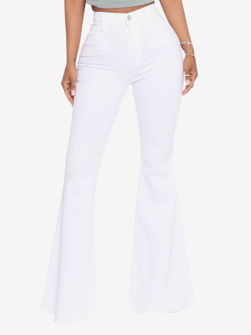 Flare Jeans Til Kvinder Raw Edge High Rise Bell Bottoms - Hvid