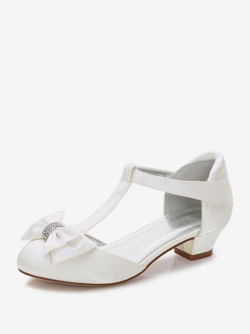 Pige Sko Sløjfe T Strap Wedding Pumps - Elfenben