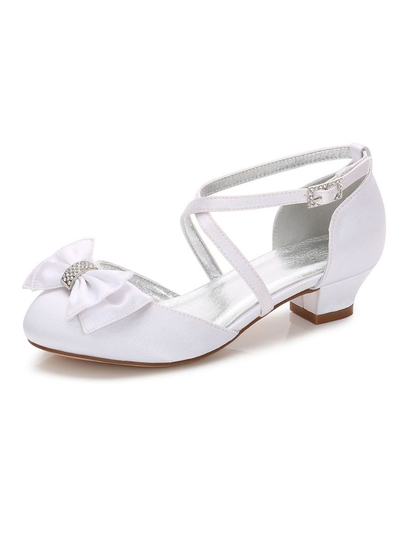 Piger Bow Cross Strap Wedding Pumps Lav Hæl