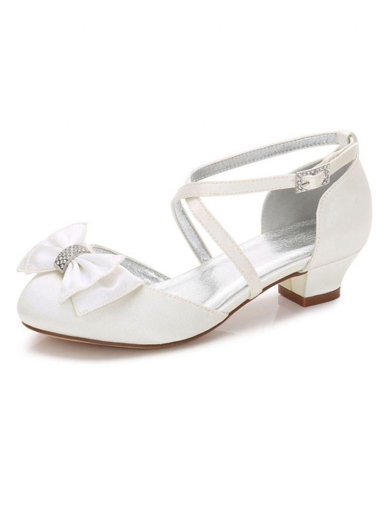 Piger Bow Cross Strap Wedding Pumps Lav Hæl - Elfenben