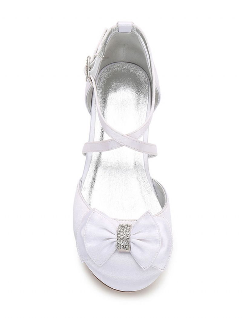 Piger Bow Cross Strap Wedding Pumps Lav Hæl - Hvid