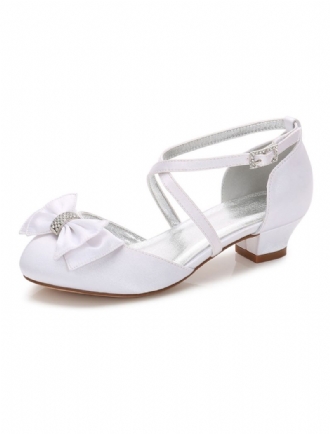 Piger Bow Cross Strap Wedding Pumps Lav Hæl