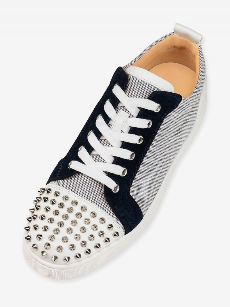 Glitter Skate Sko Mænd Ecru Hvid Kohud Rund Toe Snøre Spike Sneakers Prom Festsko - Beige