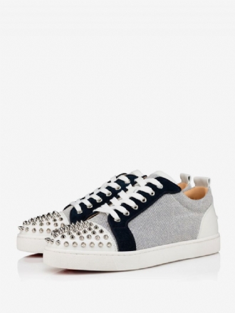 Glitter Skate Sko Mænd Ecru Hvid Kohud Rund Toe Snøre Spike Sneakers Prom Festsko