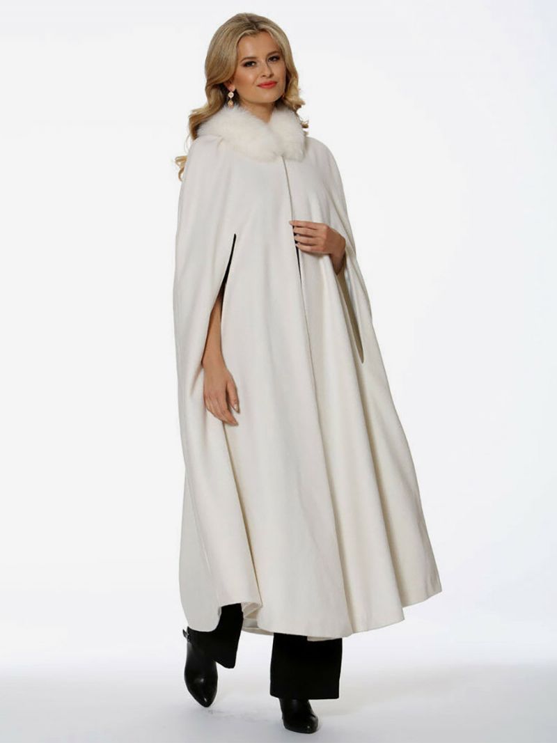 Hætte Poncho Til Kvinder Ivory Oversized Faux Fur Cape Overtøj