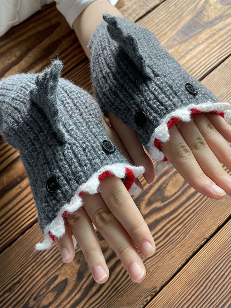 Handsker Til Kvinder Animal Print Hæklet Shark Shape Fingerless Home Wear Winter Warm Cute Acc